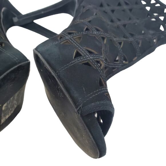 Michael Michael Kors | Ivy Laser Cut Peep Toe Stiletto Heel Suede Leather Bootie - Picture 13 of 15